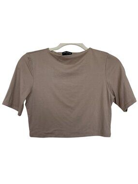 Naked Wardrobe Shirt Size Large Crop Short Sleeve Stretch